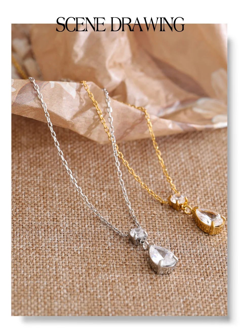 Cubic zirconia necklace in gold-plated stainless steel with cubic zirconia.