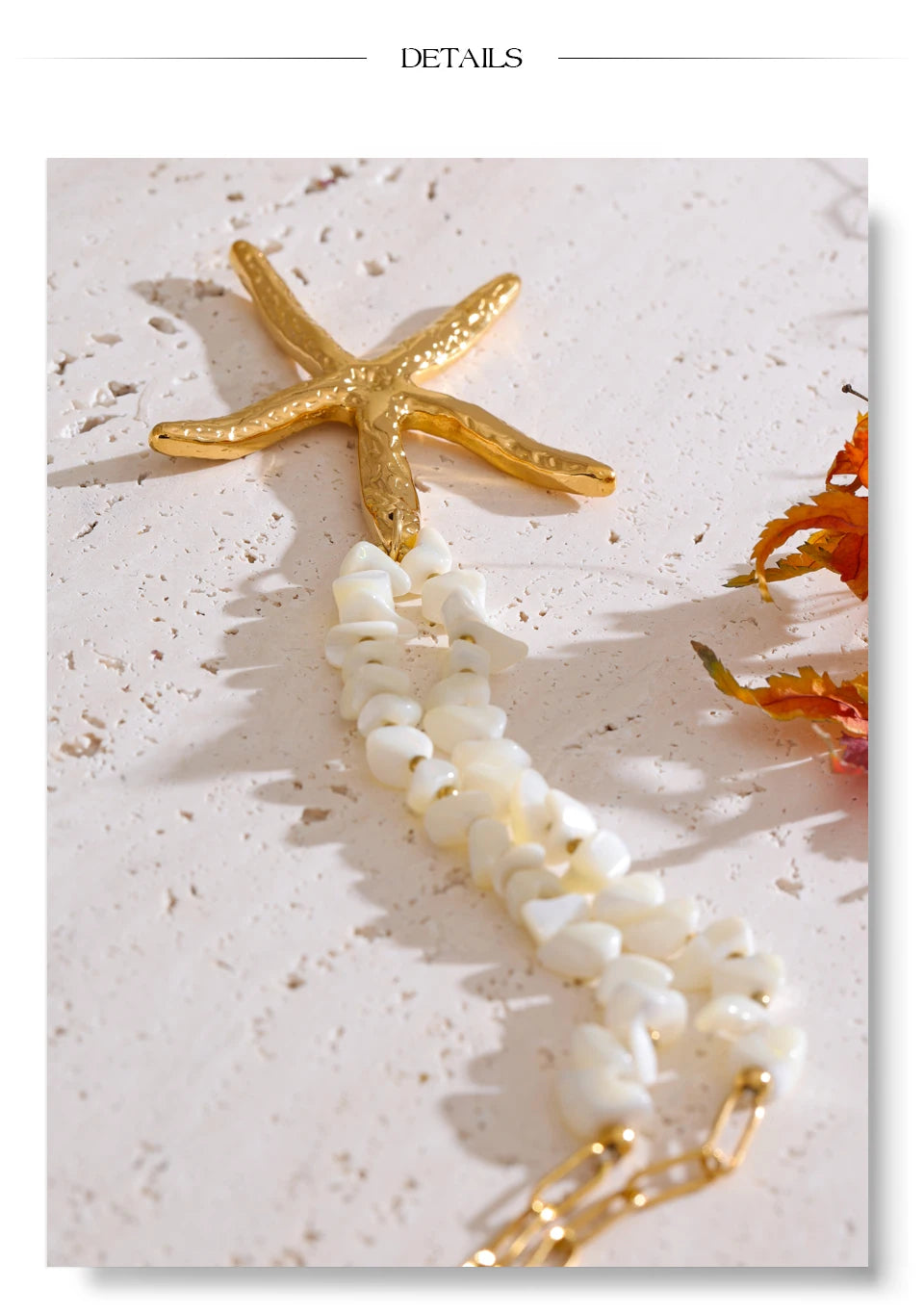 Shell star chain necklace in gold-plated stainless steel with shell.
