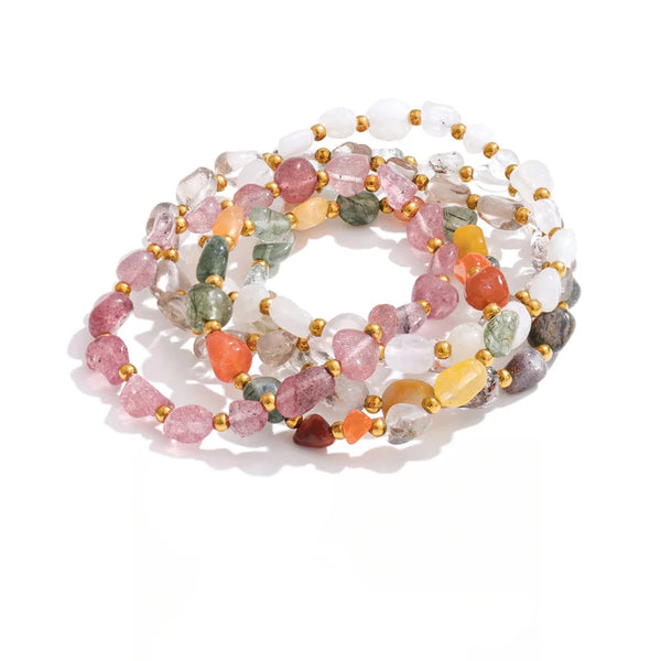 Natural Stone Beaded Geometric Bracelet — Gold-Plated Stainless Steel with Natural Stone · PS1019
