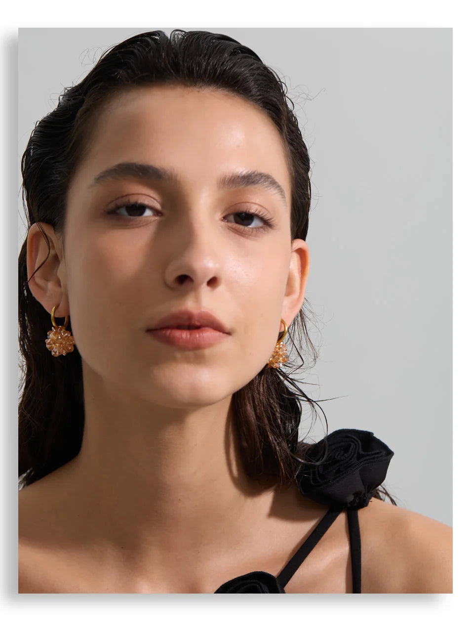 Crystal Flower Geometric Earrings — Gold-Plated Stainless Steel with Crystal · PS1990