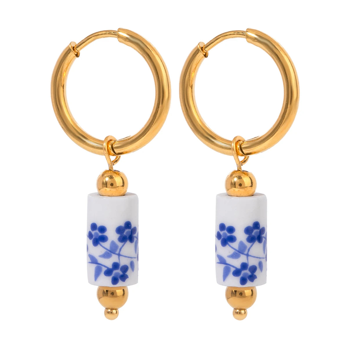 Color Stone Charm Hoop Earrings — Stainless Steel · PS099
