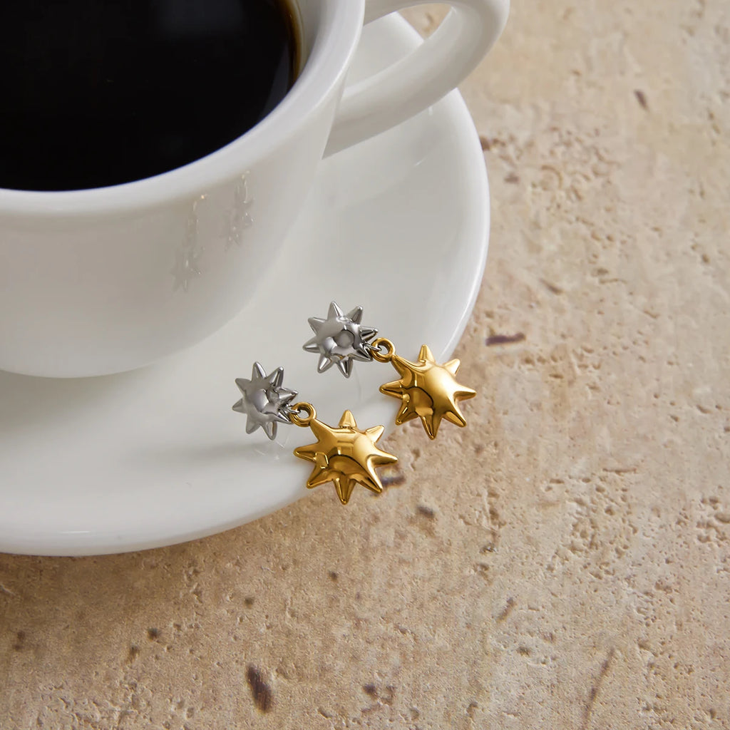 Two-Tone Sun Earrings — Stainless Steel · PS371