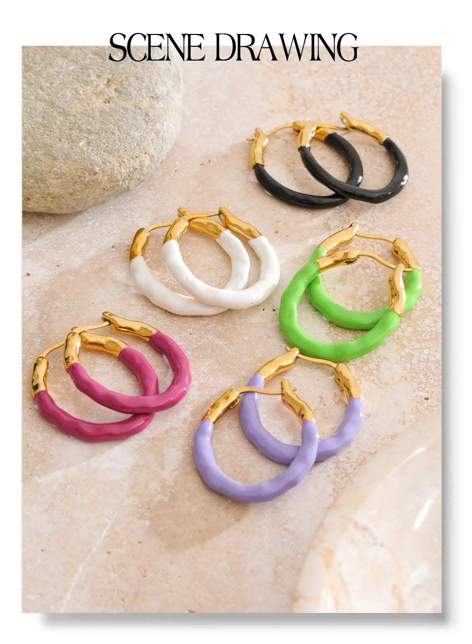Multi-color y2k geometric earrings in gold-plated stainless steel.