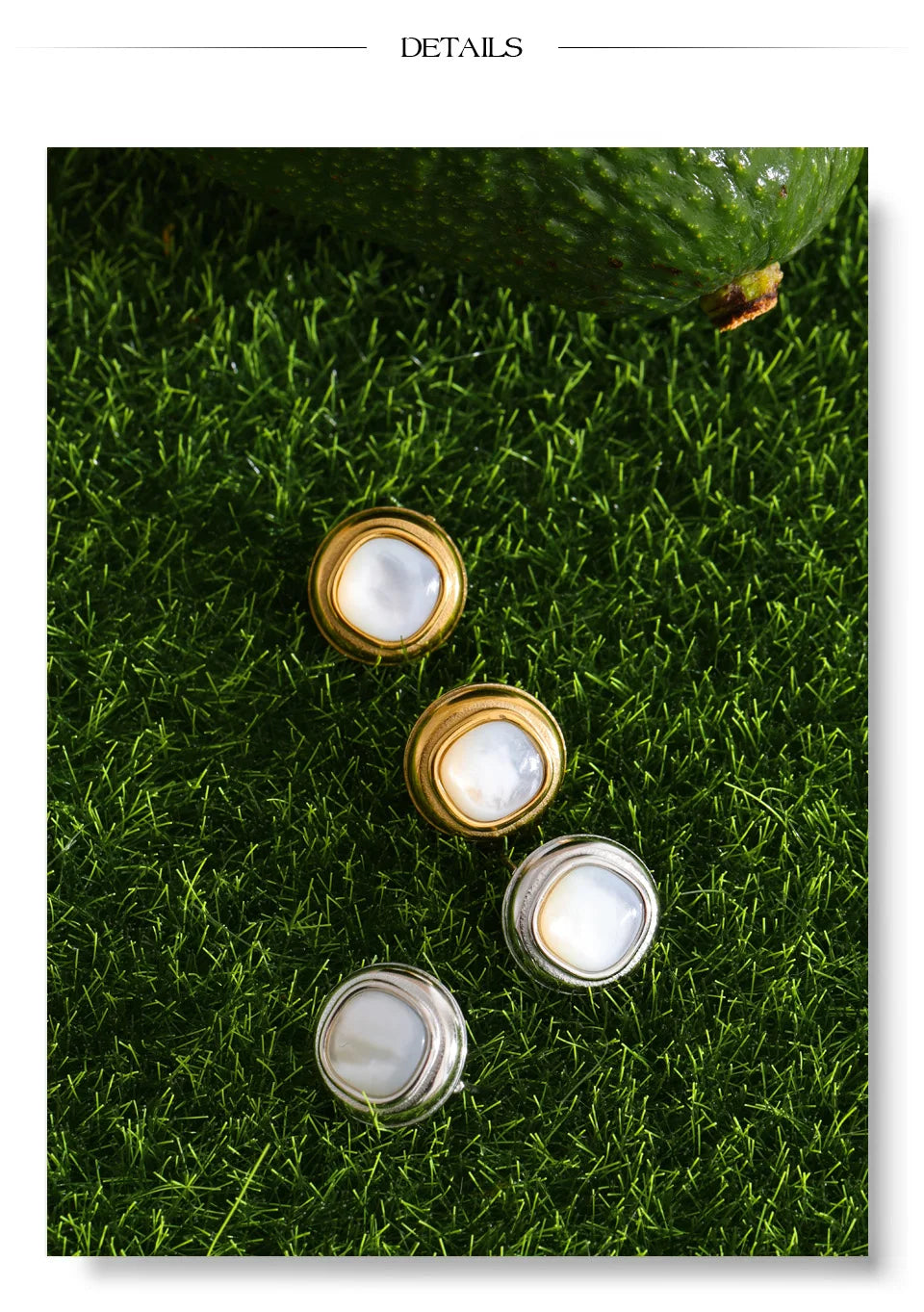 Shell geometric earrings in gold-plated stainless steel with shell.