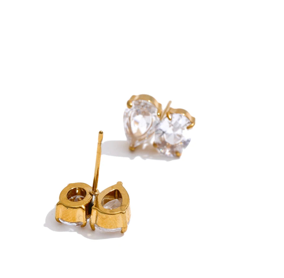 Cubic Zirconia Geometric Earrings — Gold-Plated Stainless Steel with Cubic Zirconia · PS1351