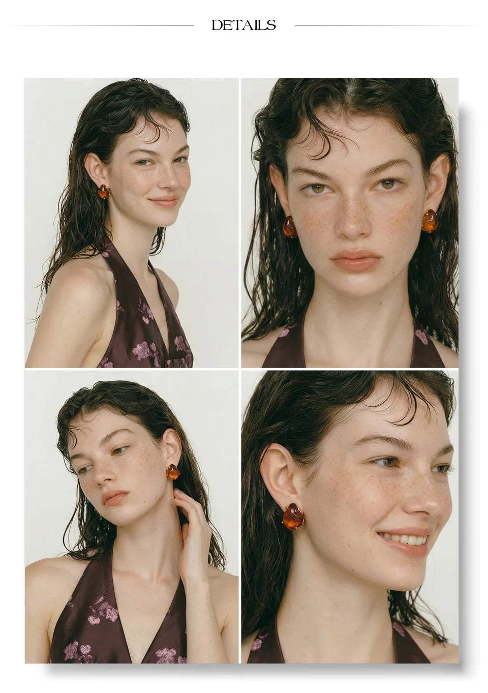 Black resin acrylic earrings in gold-plated stainless steel with resin and acrylic.