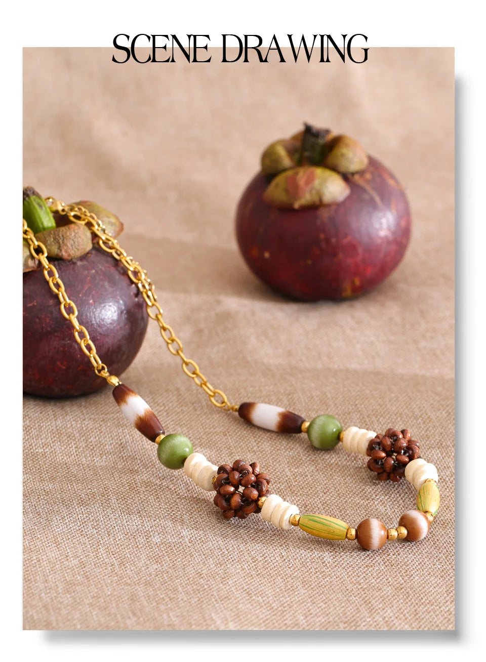 Beaded geometric chain necklace in gold-plated stainless steel.