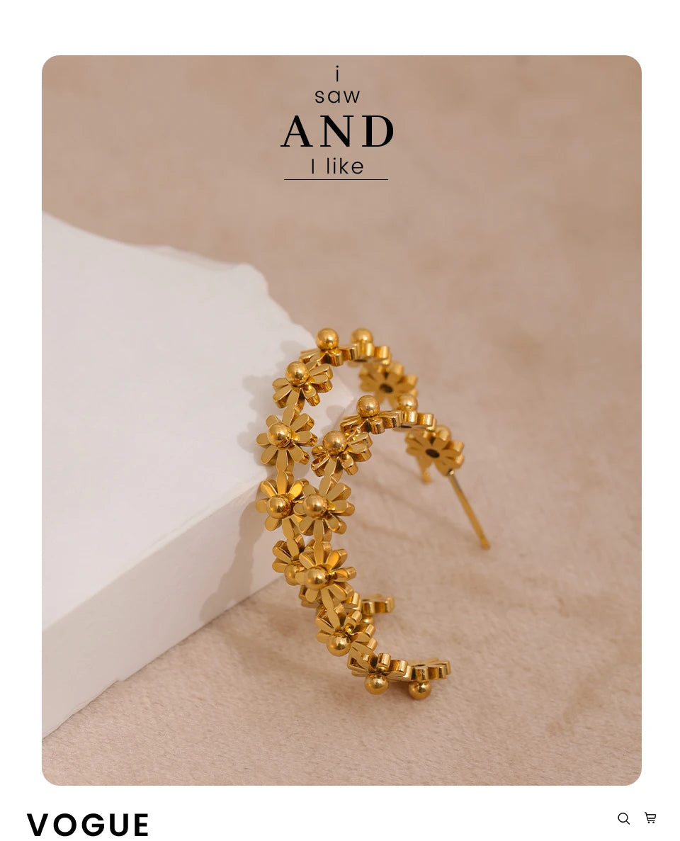 Flower Geometric Earrings — Gold-Plated Stainless Steel · PS1873