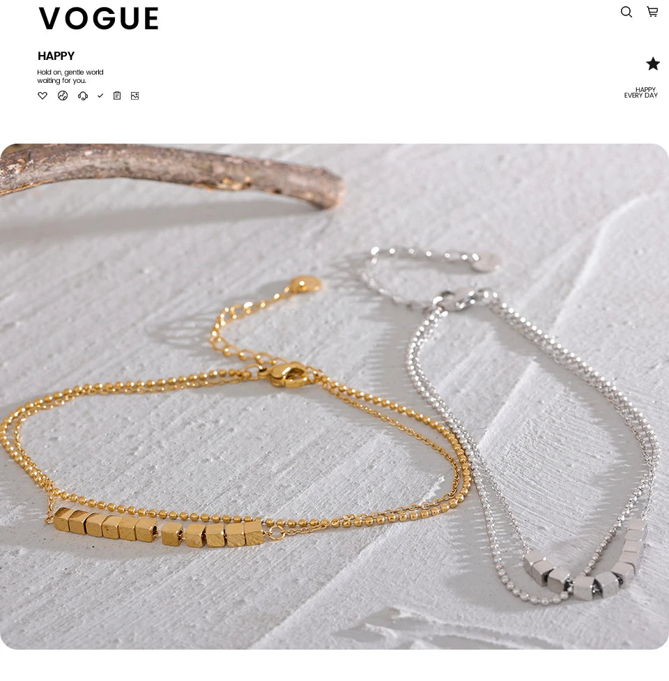 Beaded Geometric Chain Anklet — Gold-Plated Stainless Steel · PS2297