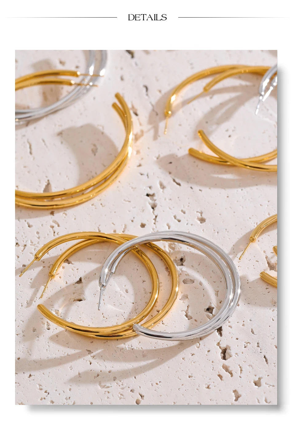 Minimalist geometric earrings in gold-plated stainless steel.