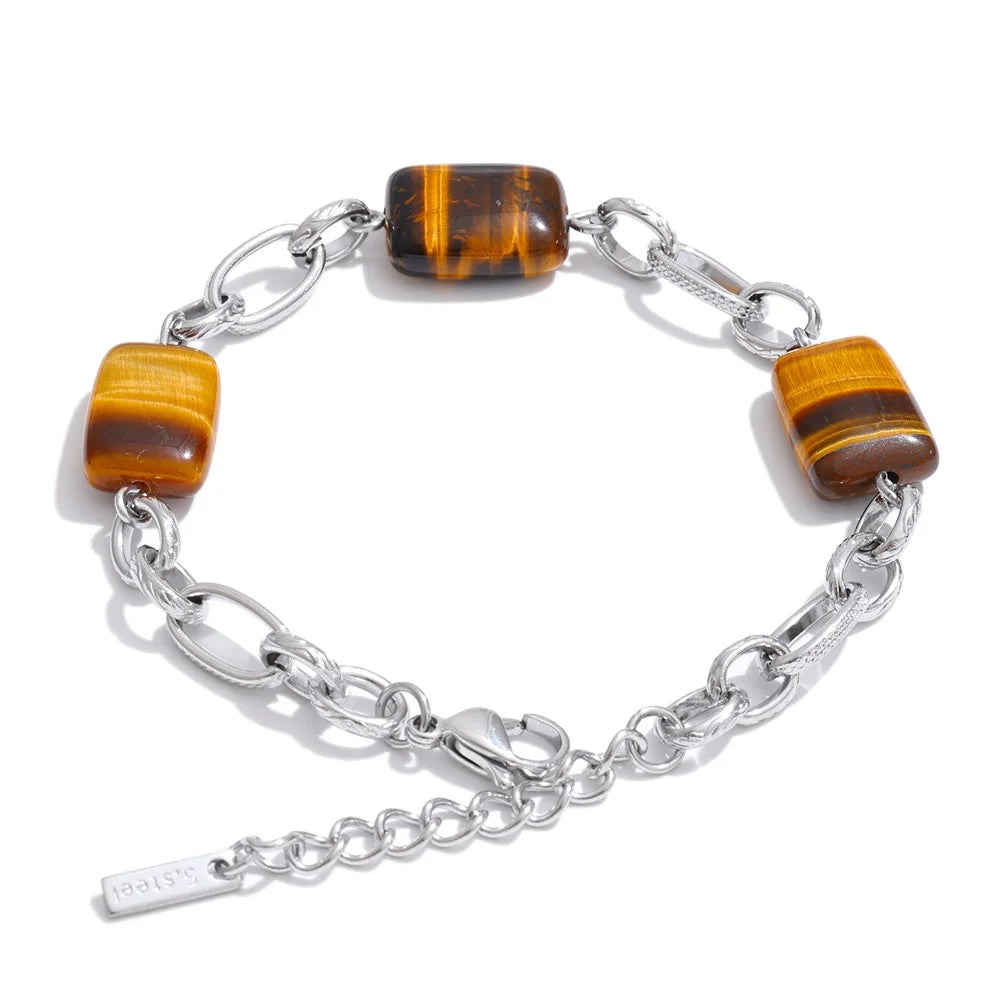 Natural Stone Geometric Chain Bracelet — Gold-Plated Stainless Steel with Natural Stone · PS984