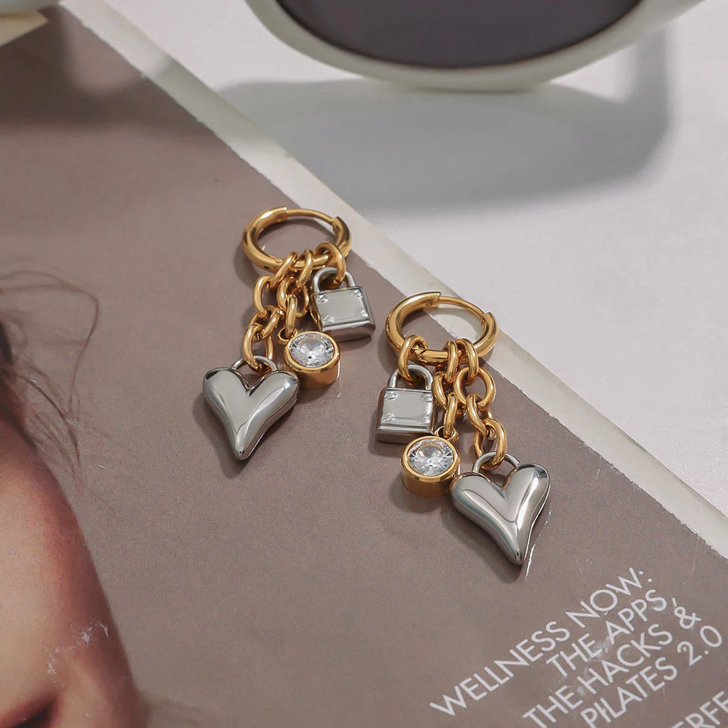 Crystal Heart Drop Earrings — Stainless Steel · PS068
