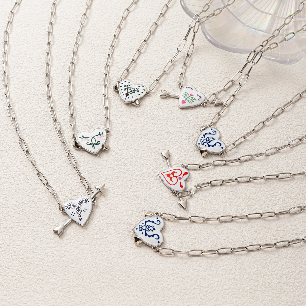 Vintage necklace with one arrow piercing personalized flower pattern, paperclip chain, gold-plated and color preserving
