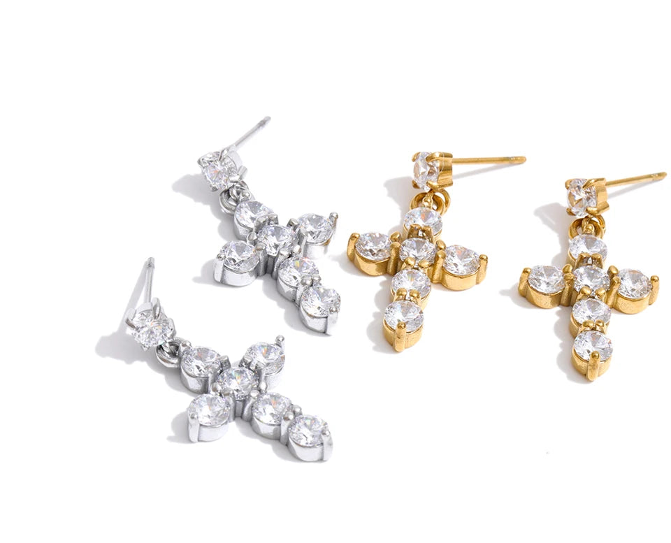 Cubic Zirconia Geometric Earrings — Gold-Plated Stainless Steel with Cubic Zirconia · PS1304