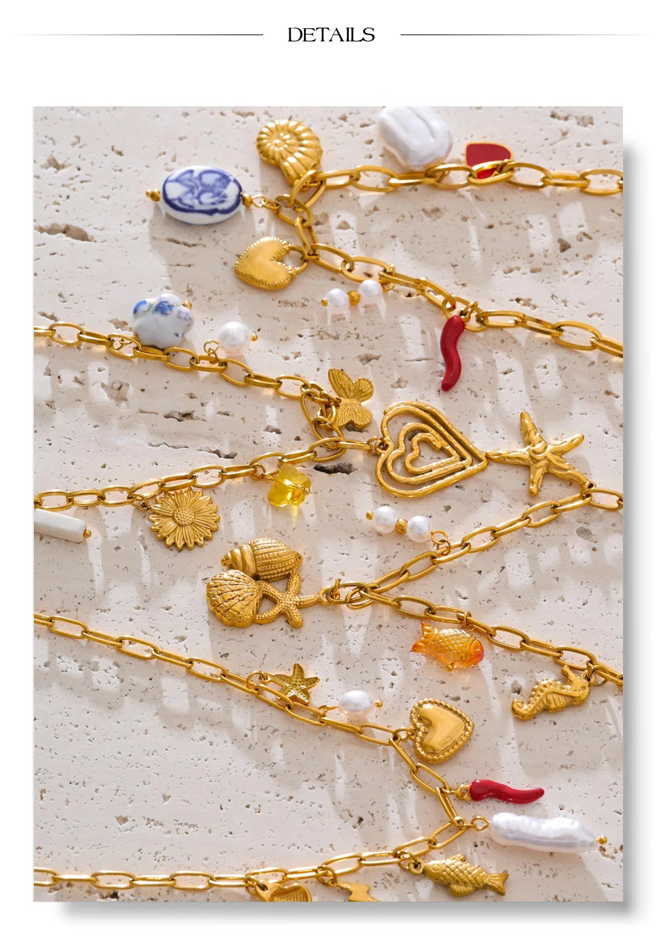 Pearl shell flower necklace in gold-plated stainless steel with pearl and shell.