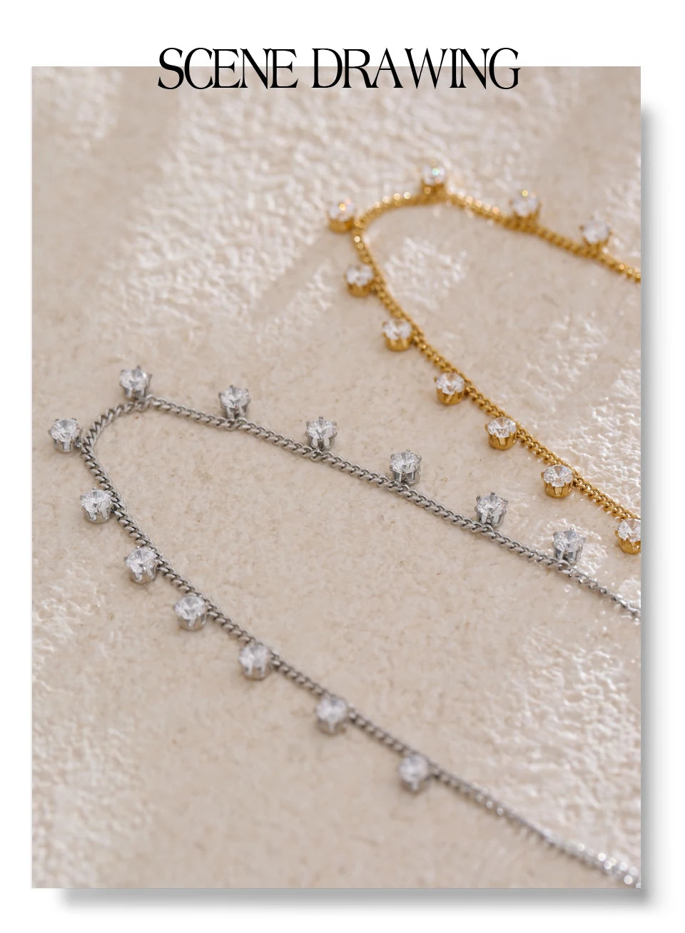 Cubic zirconia geometric chain necklace in gold-plated stainless steel with cubic zirconia.