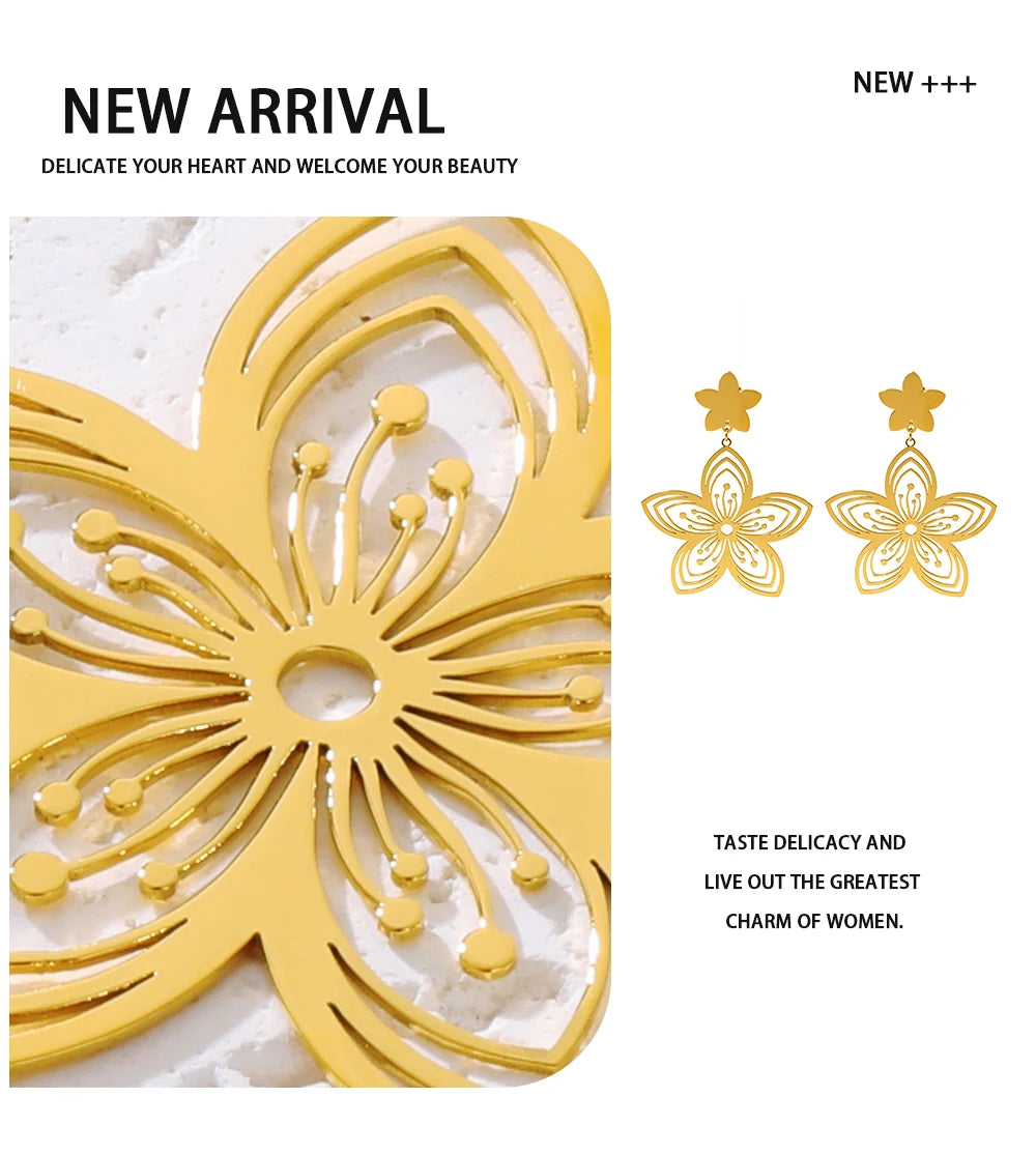 Drop Earrings Vintage Flower Hollow Dangle — 316L Stainless Steel · PS386
