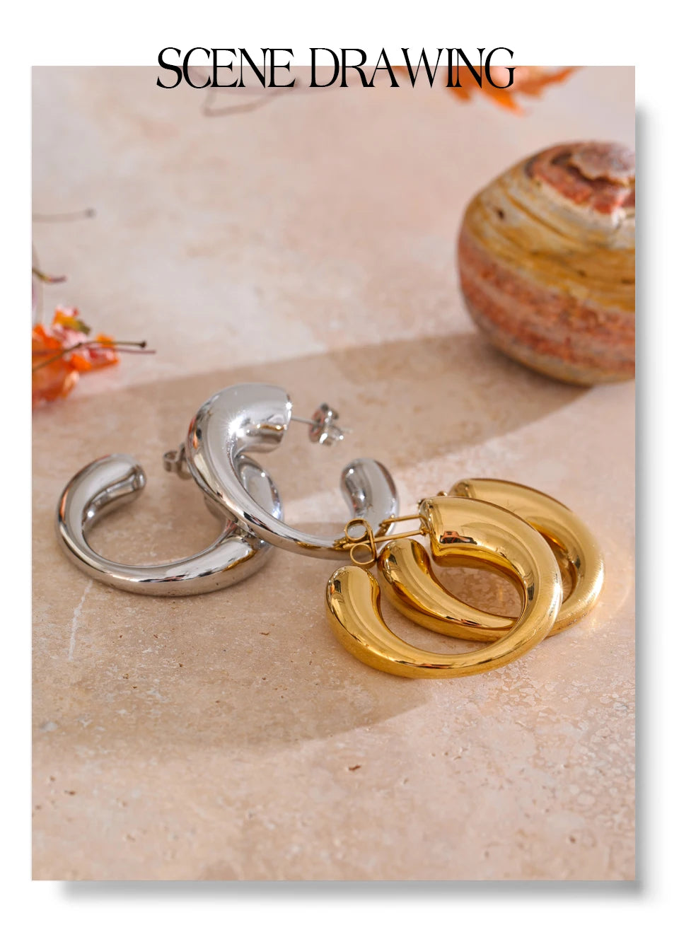 Minimalist geometric earrings in gold-plated stainless steel.