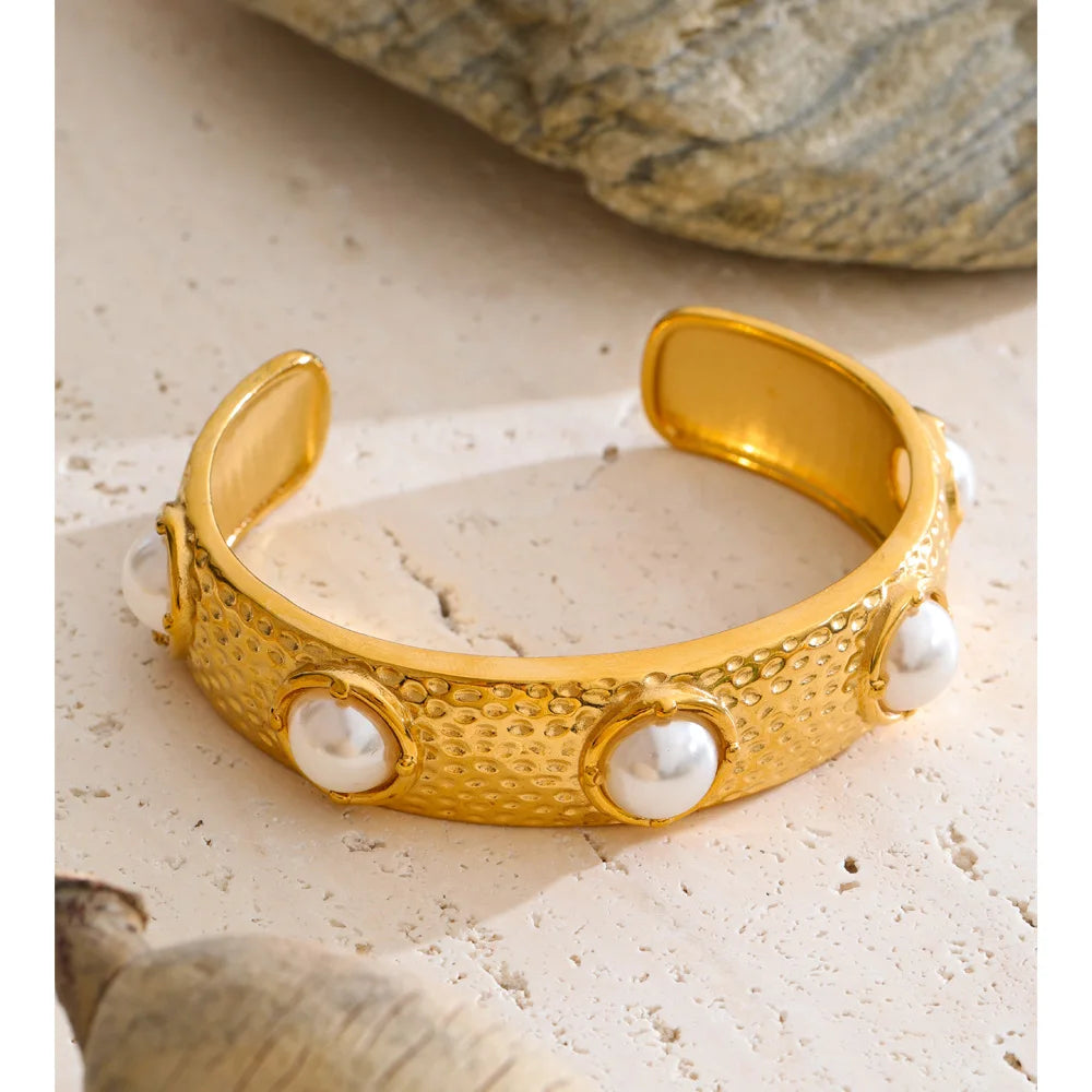 Pearl Geometric Bracelet — Gold-Plated Stainless Steel with Pearl · PS1399