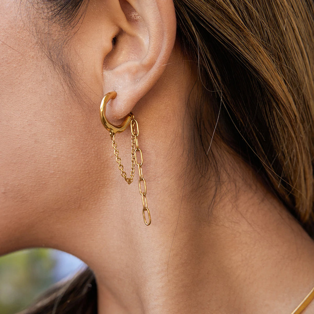 Chain Drop Hoop Earrings — Stainless Steel · PS113