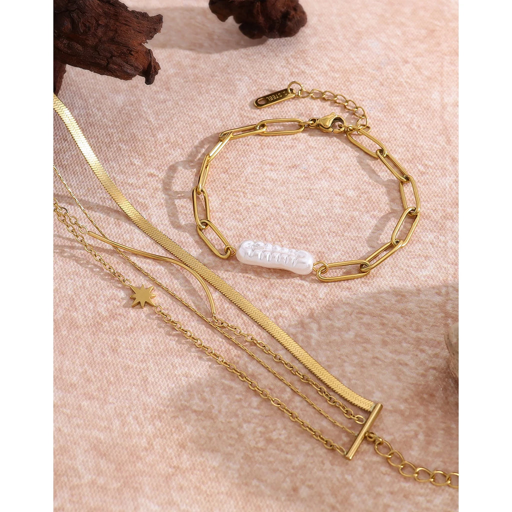 Layered Bracelet Irregular Baroque Pearl — 316L Stainless Steel · PS396