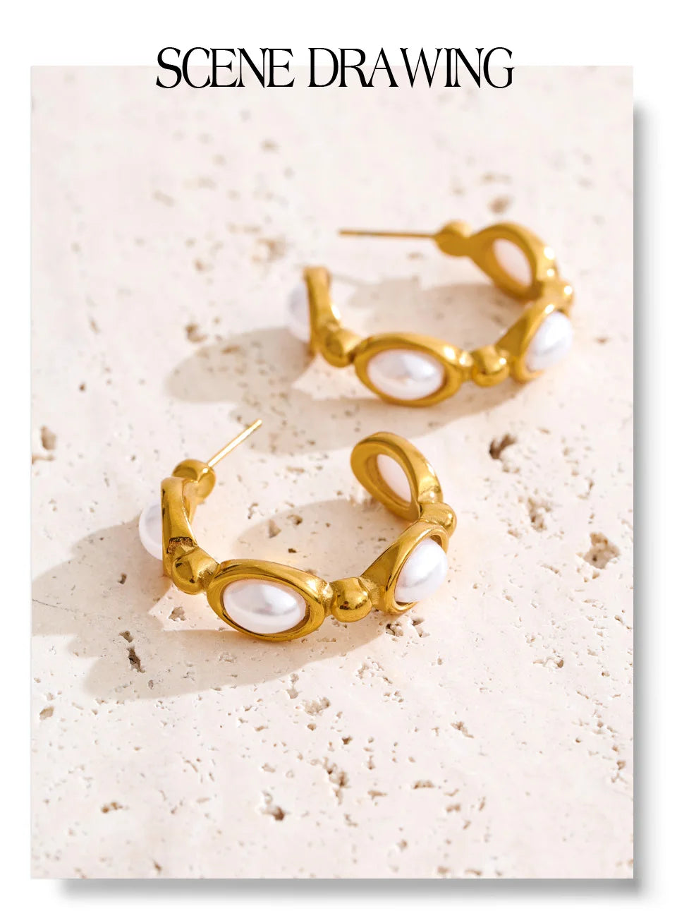 Pearl geometric earrings in gold-plated stainless steel with pearl.