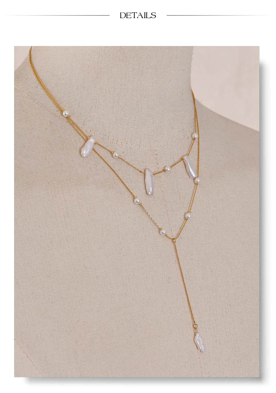 Freshwater pearl geometric necklace in gold-plated stainless steel with freshwater pearl.