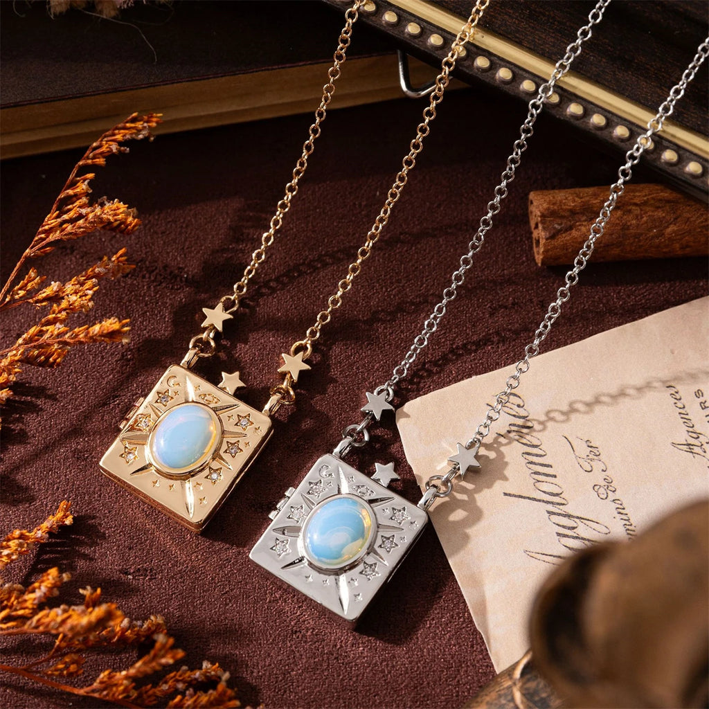 Album Necklace, love words, vows women's retro accessories, women's moon plated gold color preservation gifts