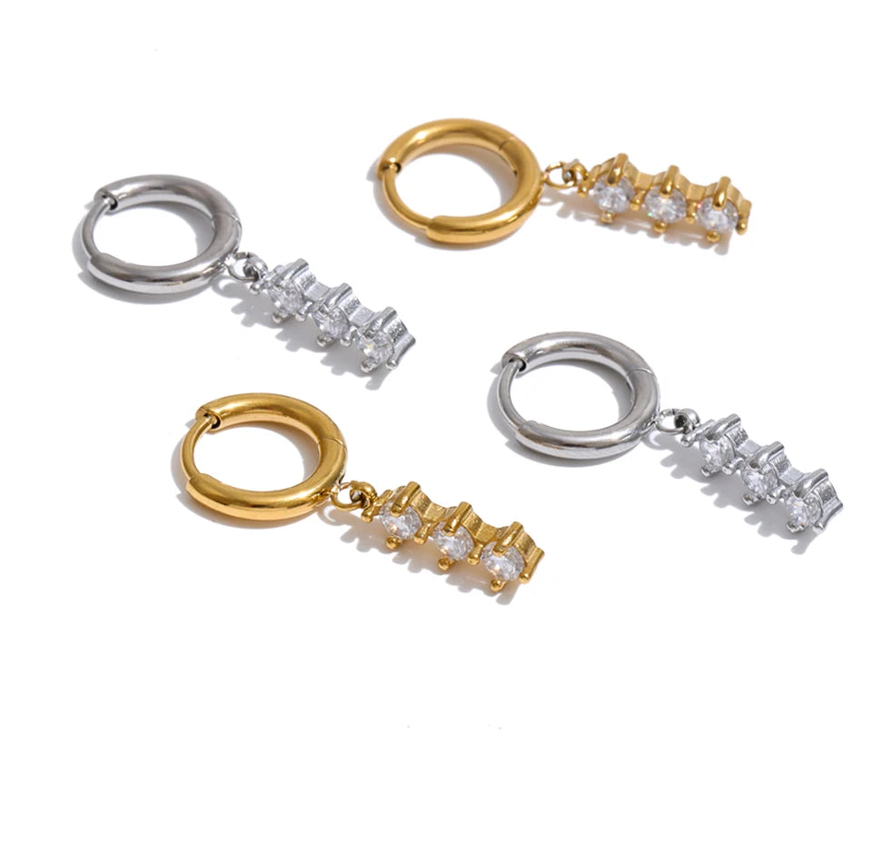Cubic Zirconia Geometric Earrings — Gold-Plated Stainless Steel with Cubic Zirconia · PS1327