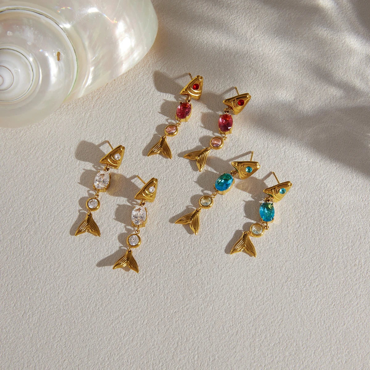 Fish Pendant CZ Earrings — Stainless Steel · PS305