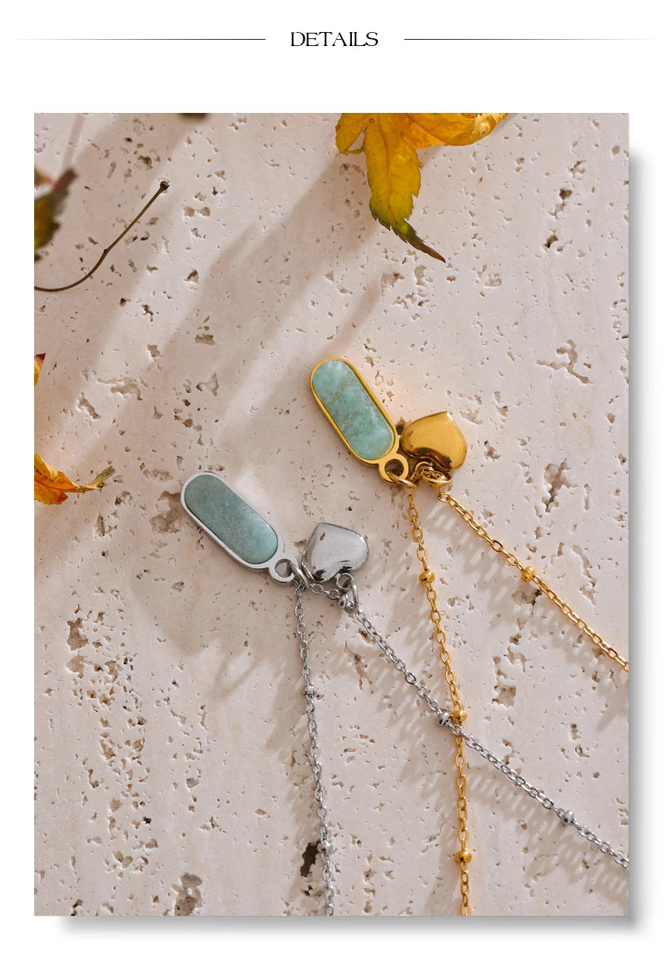 Natural stone heart geometric necklace in gold-plated stainless steel with natural stone.