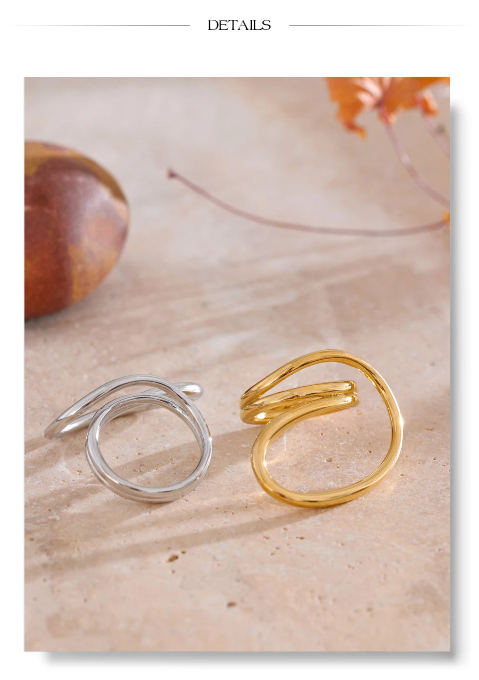 Geometric ring in 18K gold-plated stainless steel.