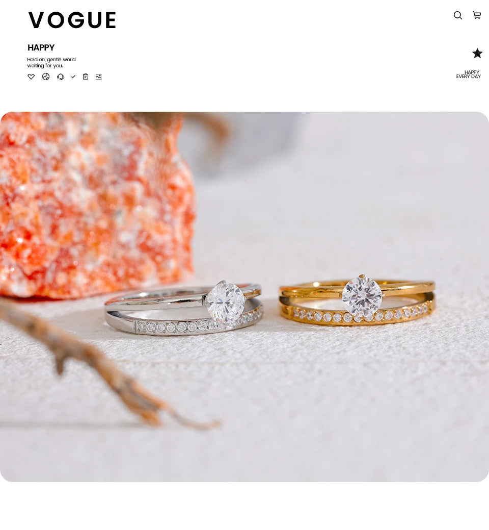 Cubic zirconia geometric layered ring in gold-plated stainless steel with cubic zirconia.