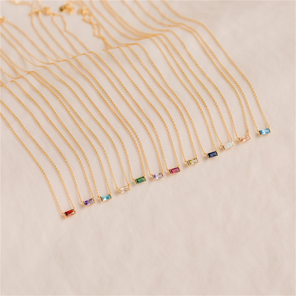 Twelve Month Birthday Stone Necklace 12 Birthday Stone Zircon Necklace Decoration Moon Stone Ladies Stainless Steel