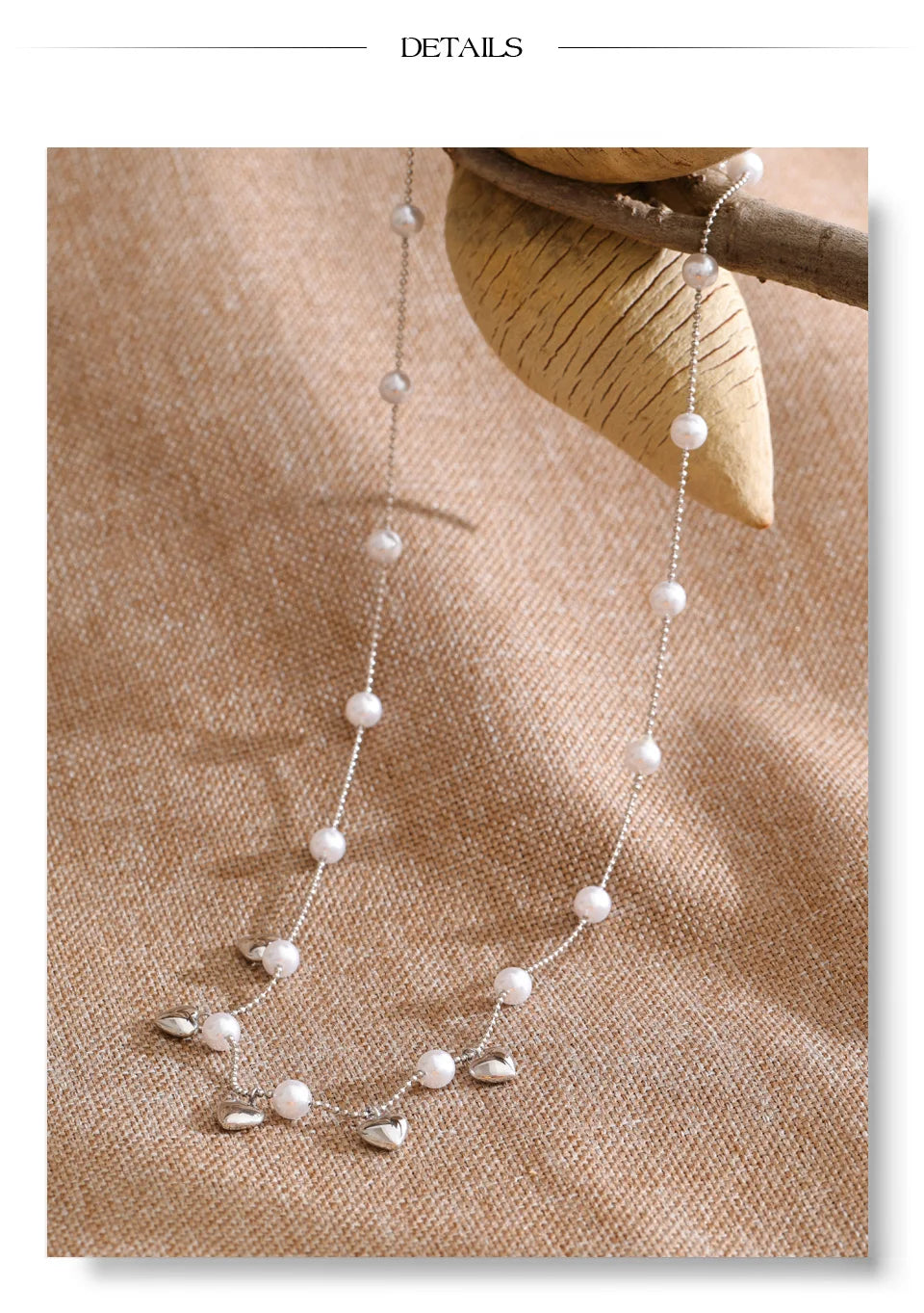 Pearl heart beaded necklace in gold-plated stainless steel with pearl.
