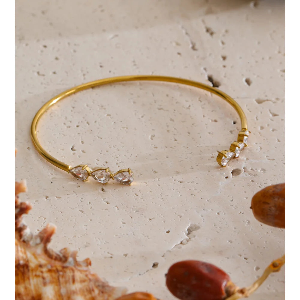 Cubic Zirconia Geometric Bracelet — Gold-Plated Stainless Steel with Cubic Zirconia · PS1316