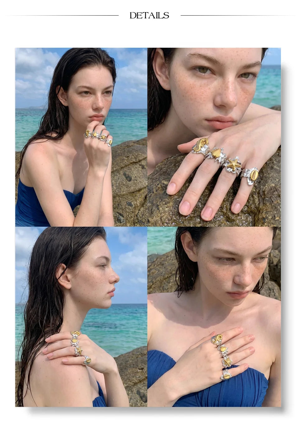 Shell star geometric ring in 18K gold-plated stainless steel with shell.