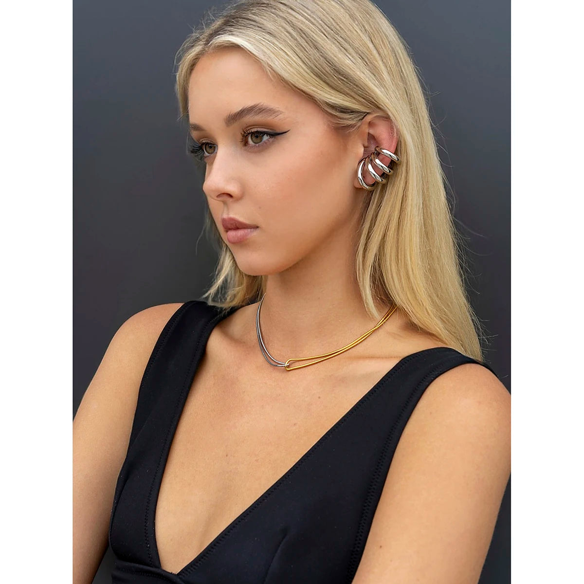 Two-Tone Heart Chain Necklace — Stainless Steel · PS360