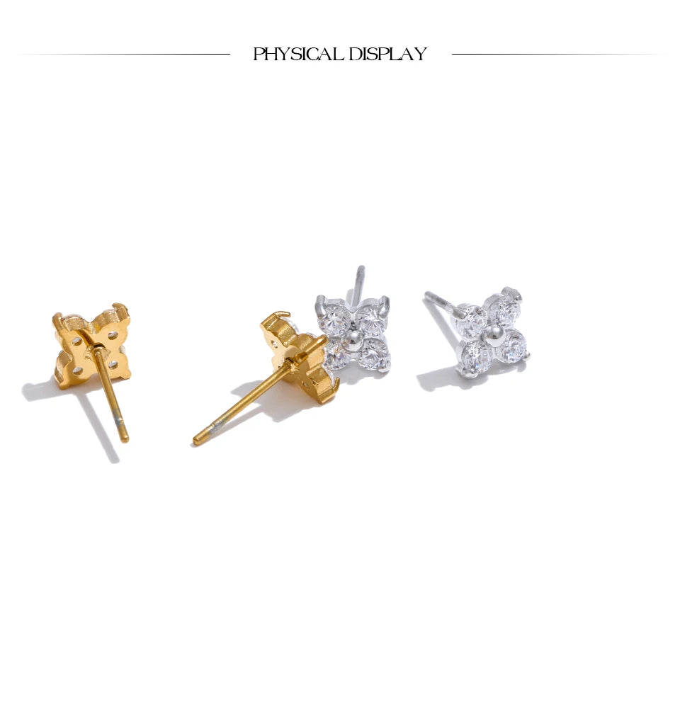 Cubic Zirconia Flower Earrings — Gold-Plated Stainless Steel with Cubic Zirconia · PS2236