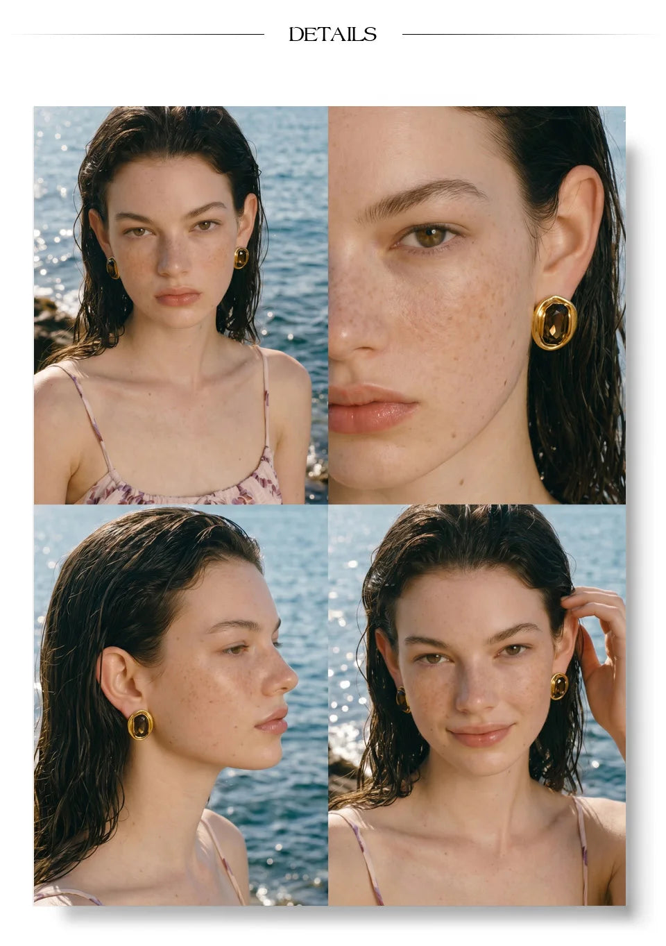 White cubic zirconia geometric earrings in gold-plated stainless steel with cubic zirconia.