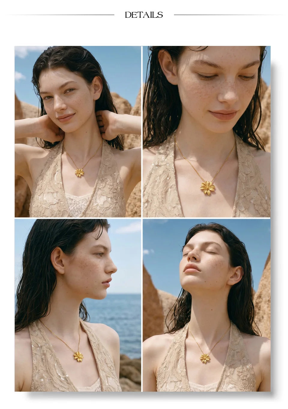 Flower necklace in gold-plated stainless steel.