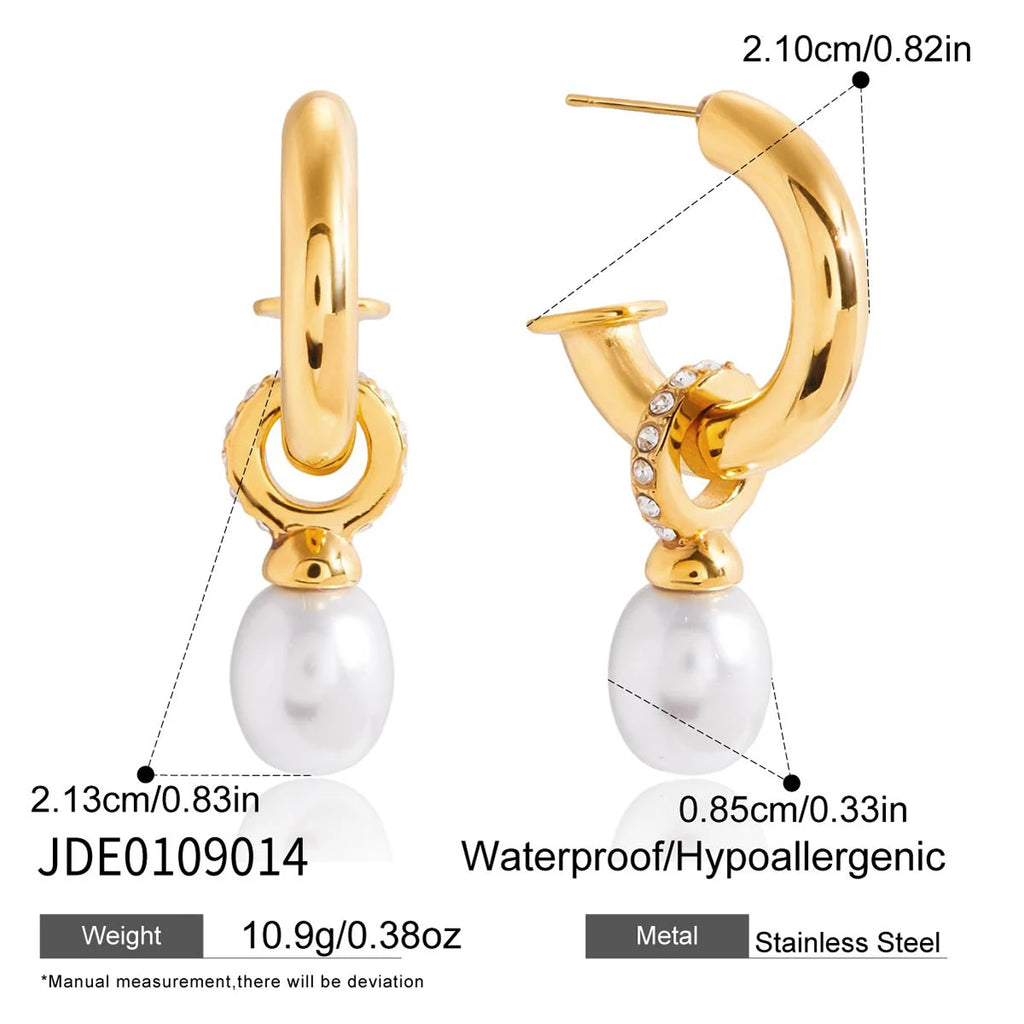 Pearl Hoop Drop Earrings — Stainless Steel · PS082