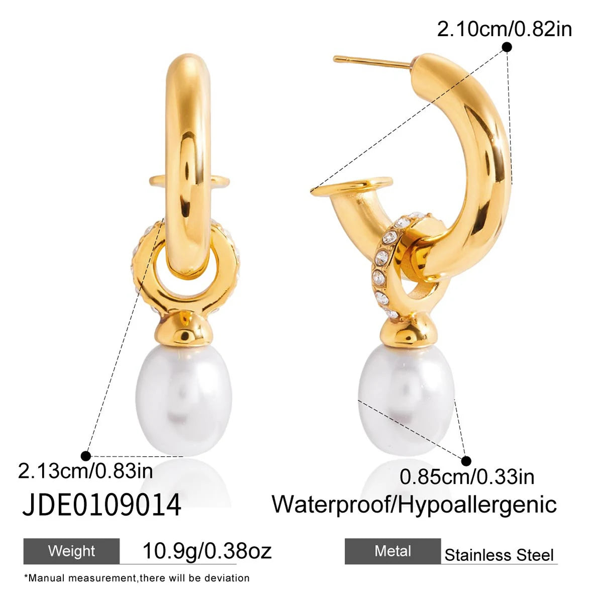 Pearl Hoop Drop Earrings — Stainless Steel · PS082