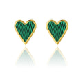 Stud Earrings Heart Vintage Green Natural Stone — 316L Stainless Steel · PS422