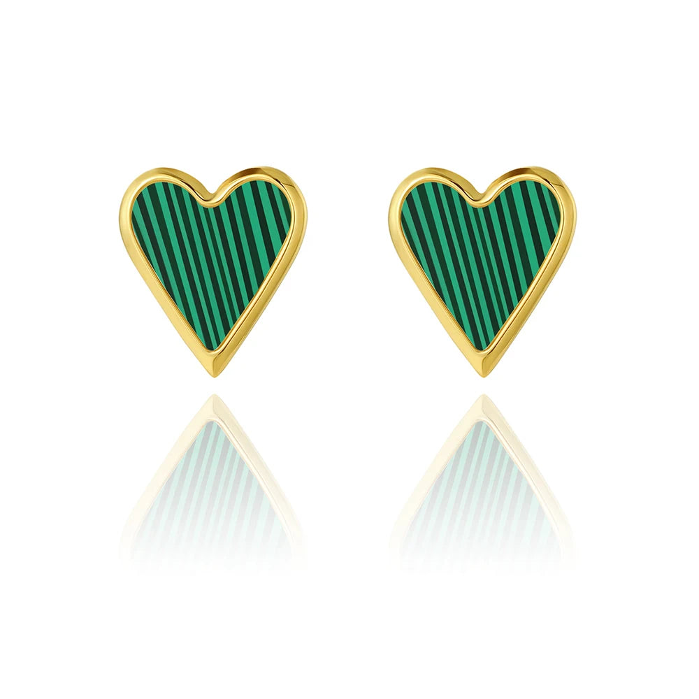 Stud Earrings Heart Vintage Green Natural Stone — 316L Stainless Steel · PS422
