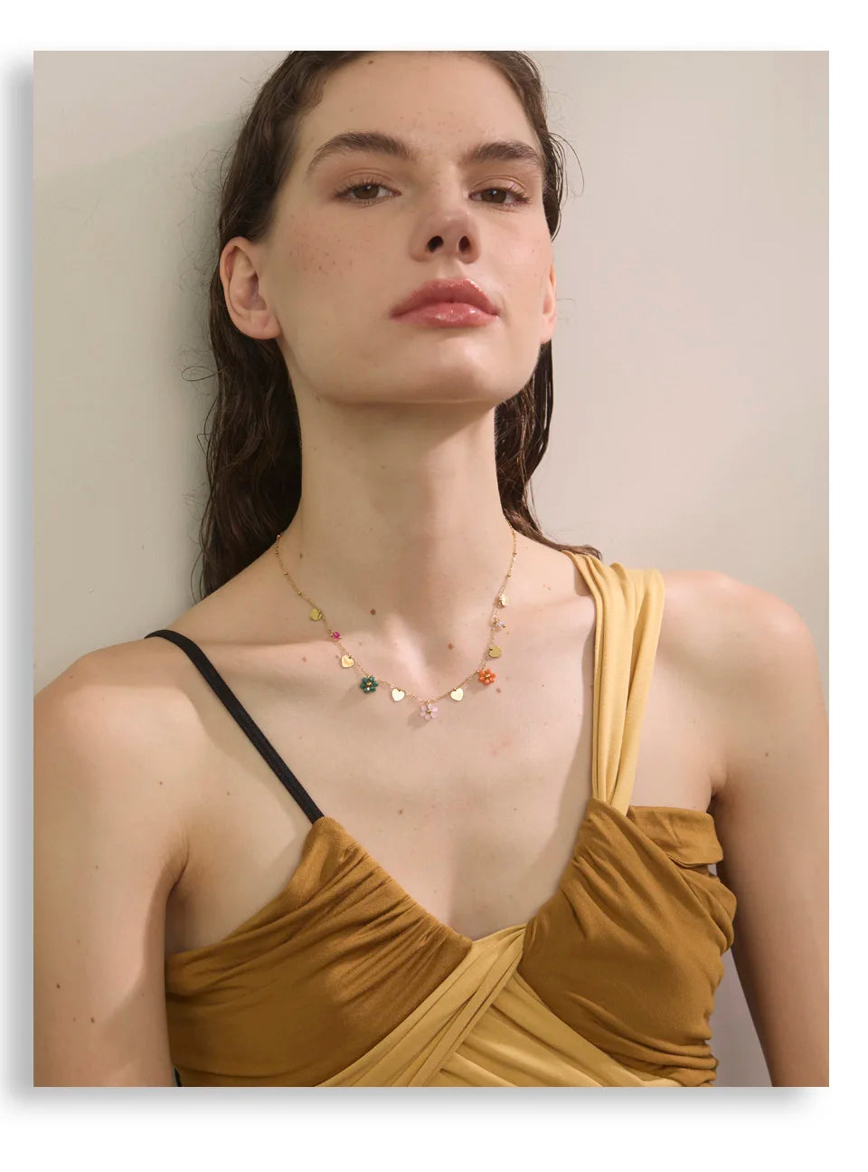 Crystal Flower Necklace — Gold-Plated Stainless Steel with Crystal · PS2306