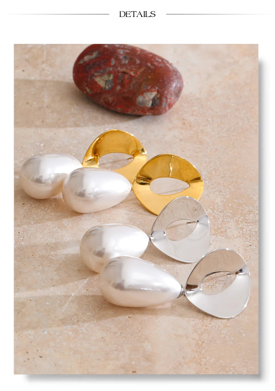 Pearl geometric earrings in gold-plated stainless steel with pearl.
