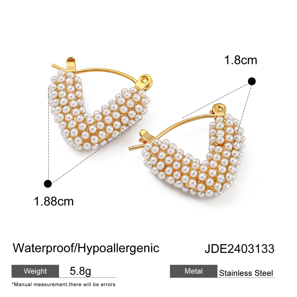 Pearl Huggie Hoop Earrings — Stainless Steel · PS333