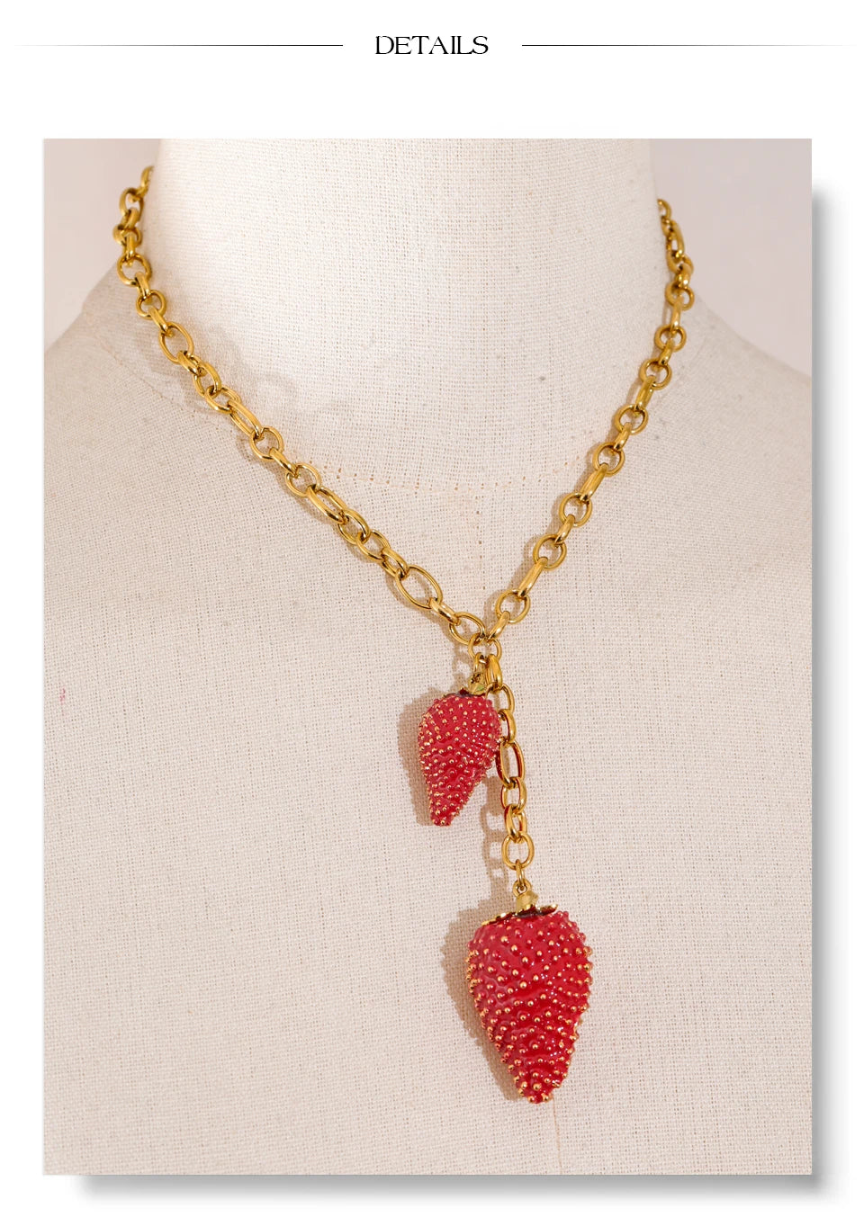 Red heart geometric necklace in gold-plated stainless steel.