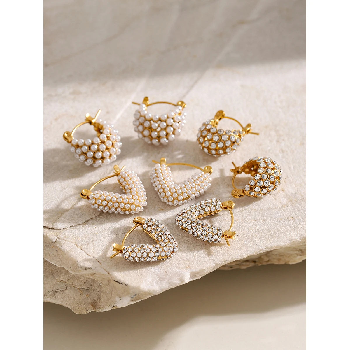 Pearl Huggie Hoop Earrings — Stainless Steel · PS333